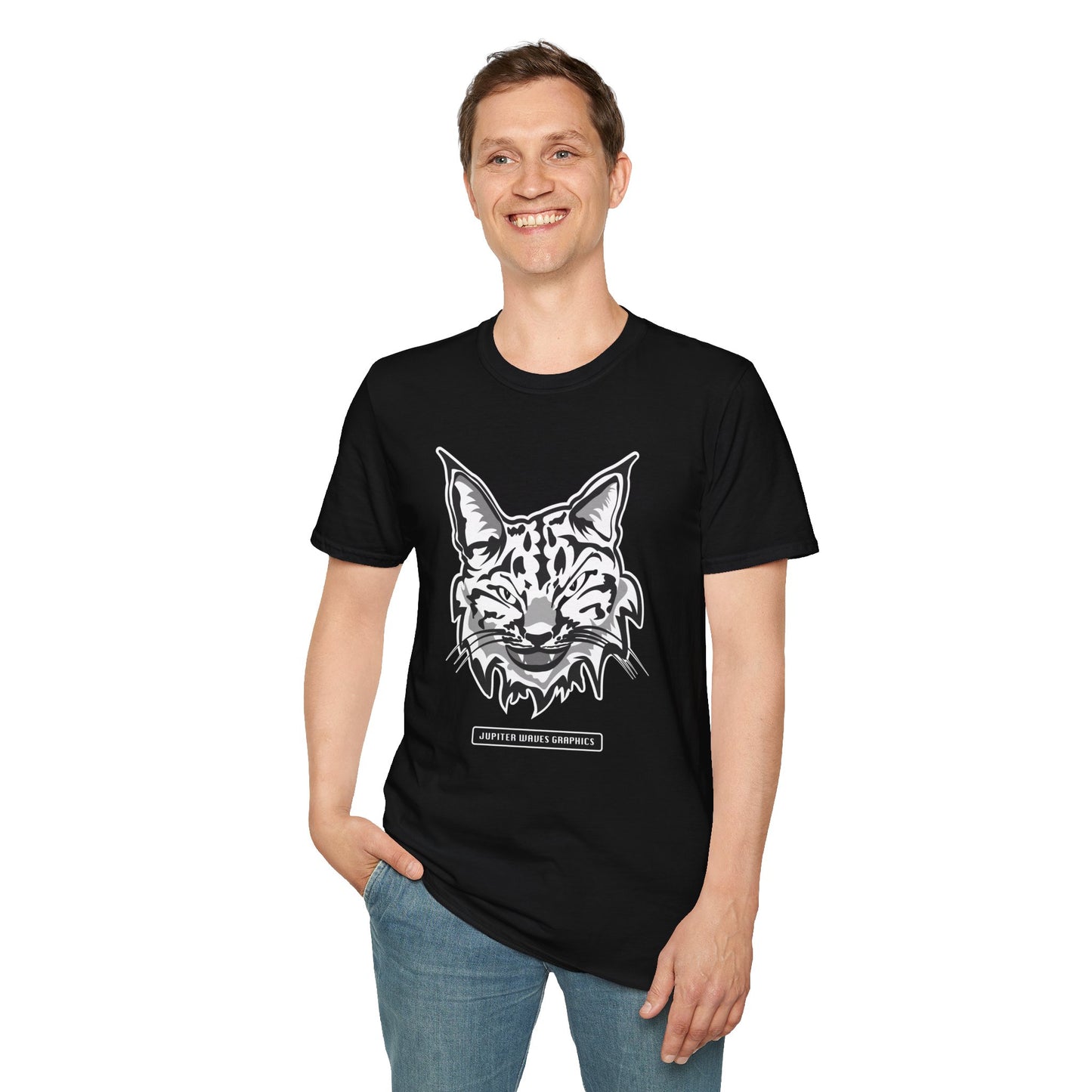 Black and White Bobcat Unisex T-Shirt.