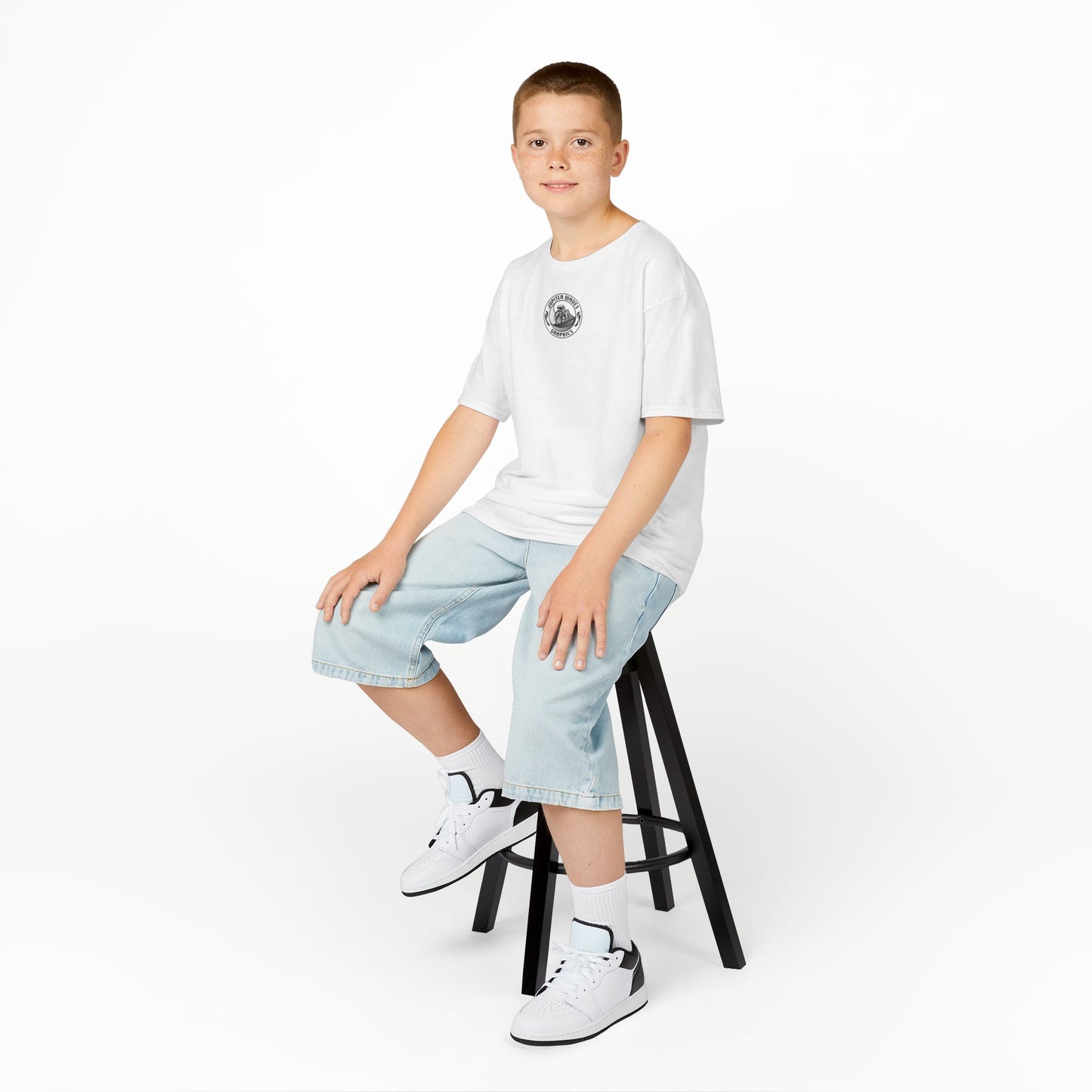 Kids Jupiter Waves Graphics Black and White Logo Shirt.