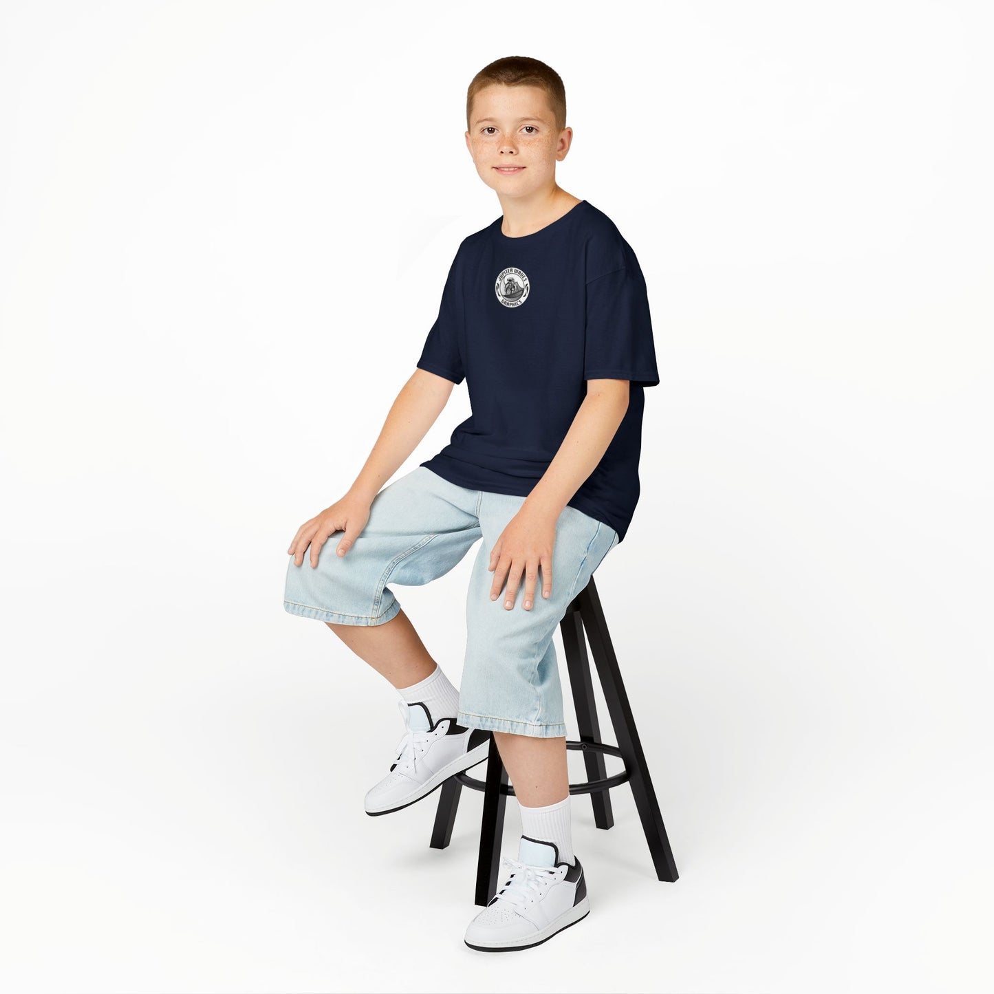 Kids Jupiter Waves Graphics Black and White Logo Shirt.