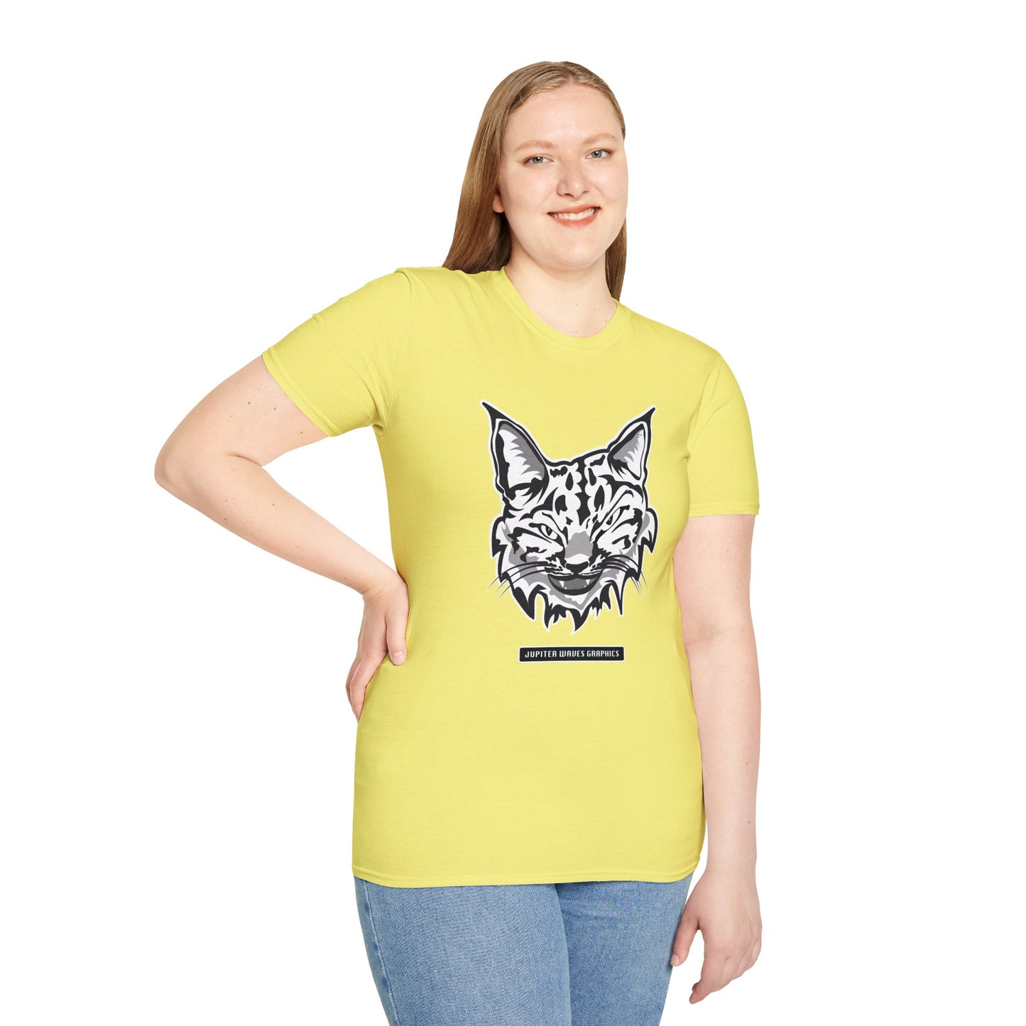 Black and White Bobcat Unisex T-Shirt.