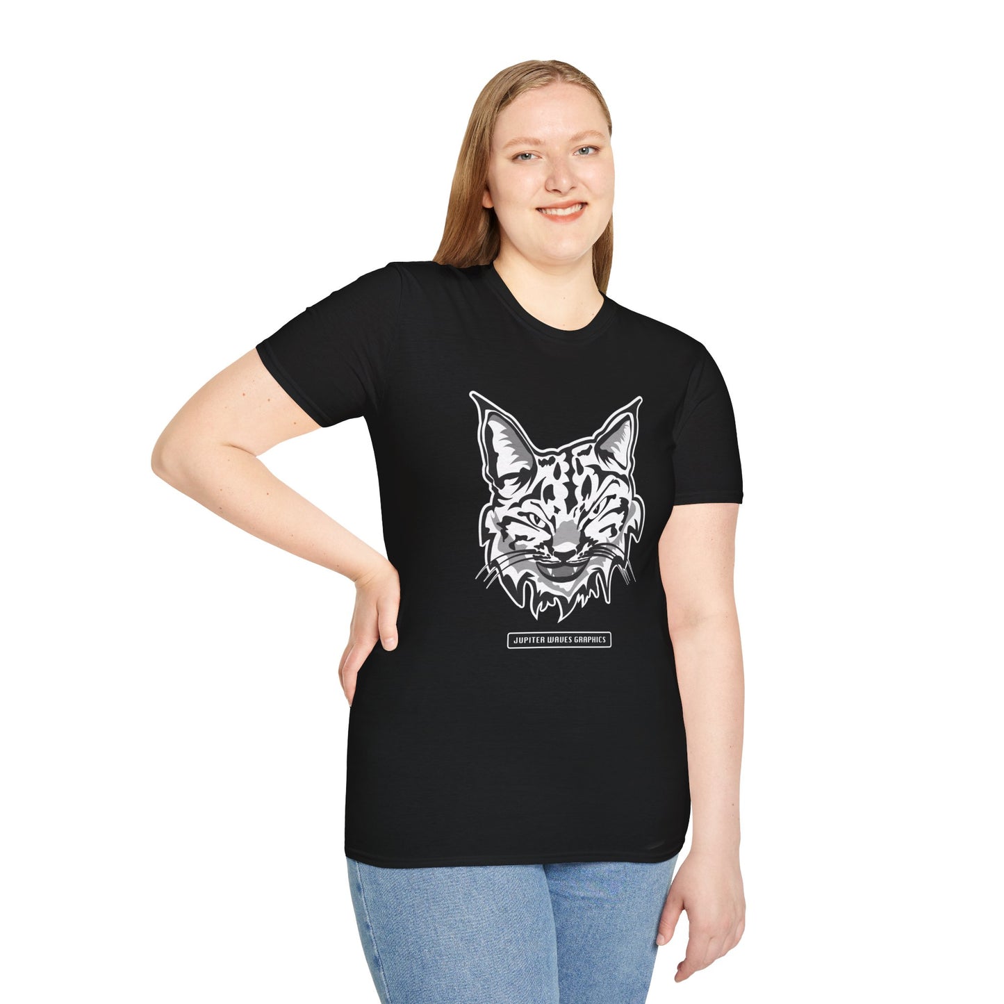 Black and White Bobcat Unisex T-Shirt.