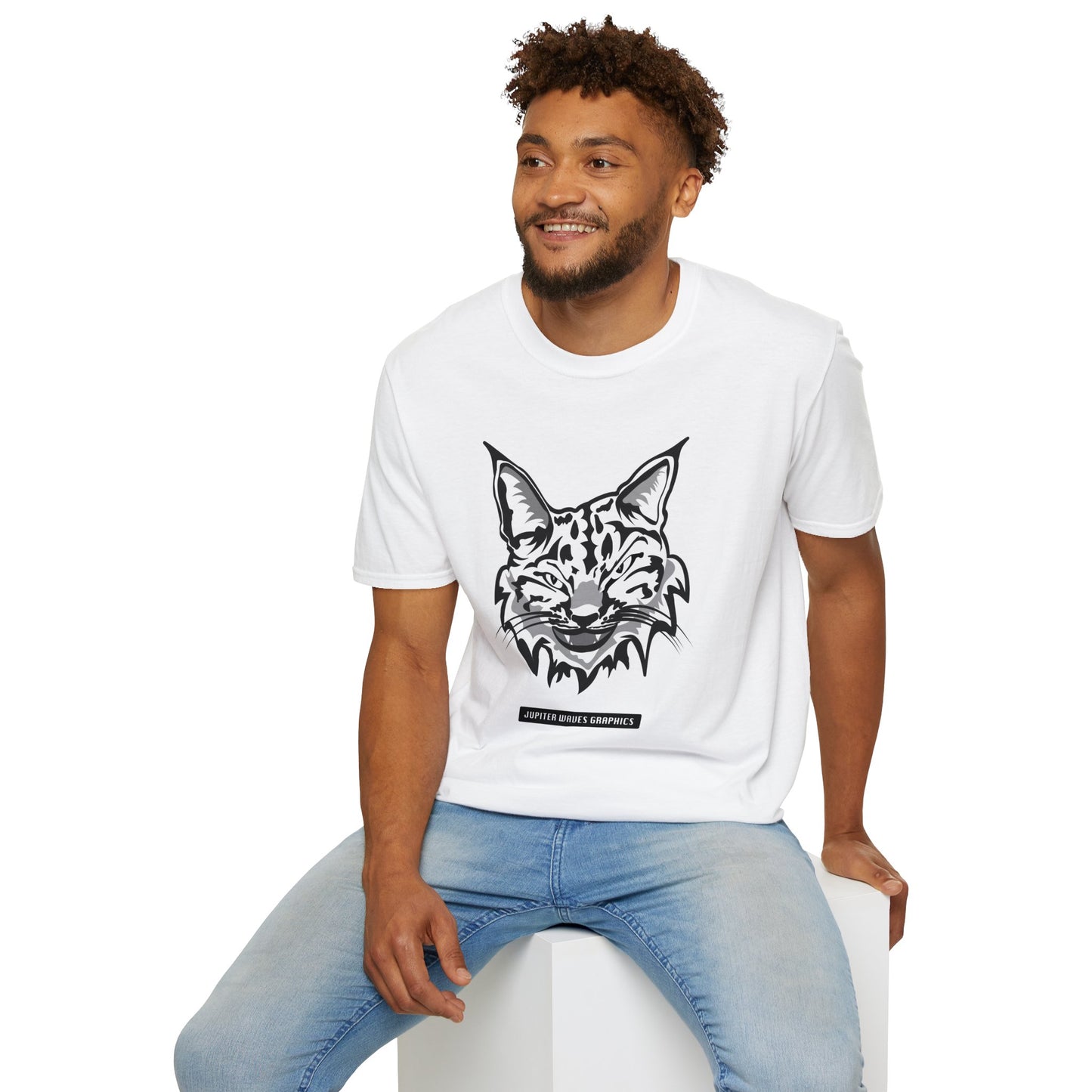 Black and White Bobcat Unisex T-Shirt.