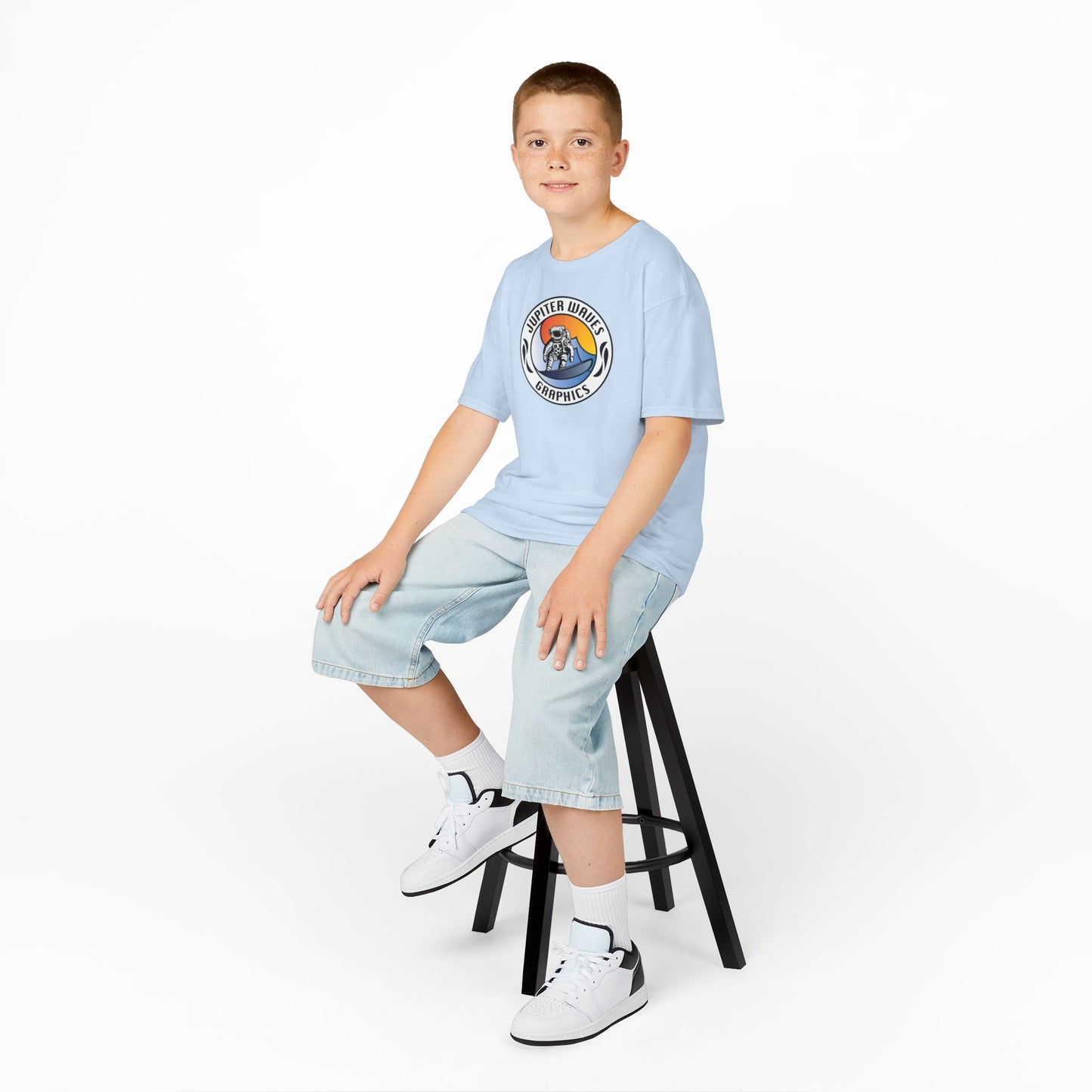 Kids Jupiter Waves Graphics Color Logo Shirt.