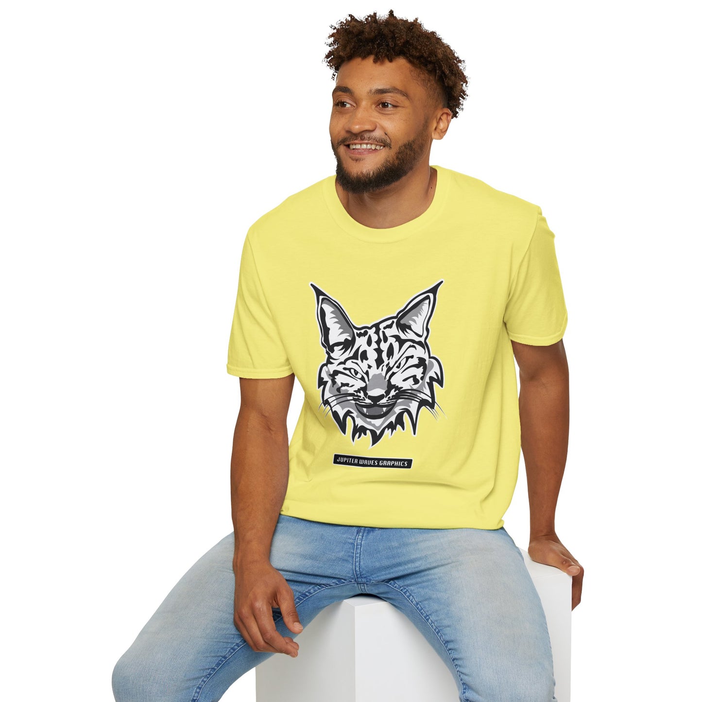 Black and White Bobcat Unisex T-Shirt.