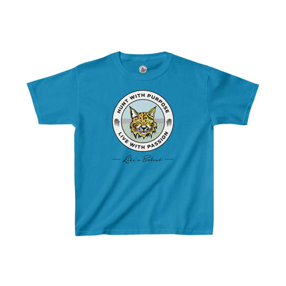 Kids Bobcat shirt: "HUNT WITH PURPOSE" "LIVE WITH PASSION" -Like a Bobcat-